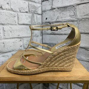 Steve Madden Espadrille Wedge Sandals 8.5 Gold Leather Strappy Open Toe Shoes